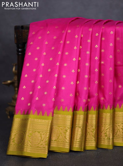 Pure gadwal silk saree pink and mehendi green with zari woven buttas and zari woven border