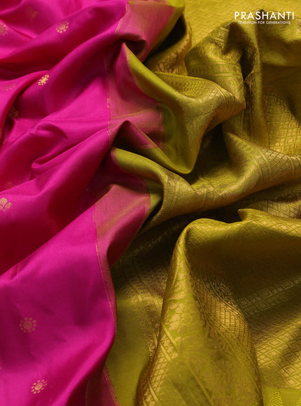 Pure gadwal silk saree pink and mehendi green with zari woven buttas and zari woven border