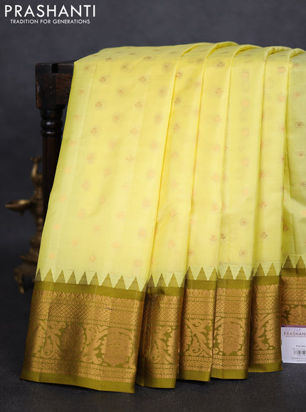Pure gadwal silk saree lime yellow and mehendi green with zari woven buttas and zari woven border