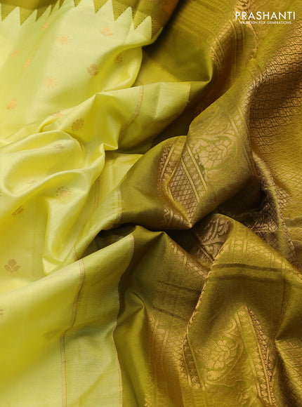 Pure gadwal silk saree lime yellow and mehendi green with zari woven buttas and zari woven border