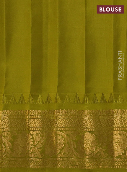 Pure gadwal silk saree royal blue and mehendi green with zari woven buttas and temple design zari woven border