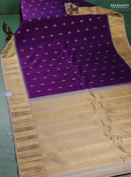 Pure gadwal silk saree violet and beige with zari woven buttas and temple design zari woven border