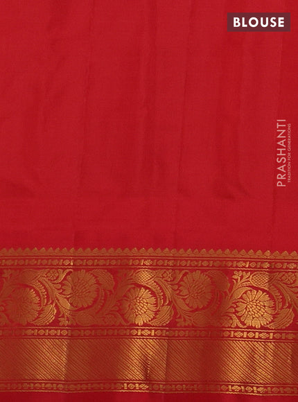 Pure gadwal silk saree pista green and red with allover checks & buttas and temple design zari woven border