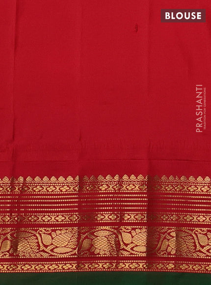 Pure gadwal silk saree lavender and red with zari woven buttas and temple design zari woven border