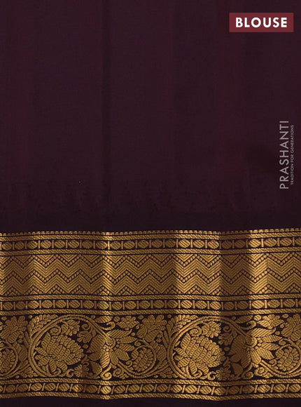 Pure gadwal silk saree mustard yellow and deep jamun with zari woven paisley buttas and temple design zari woven border