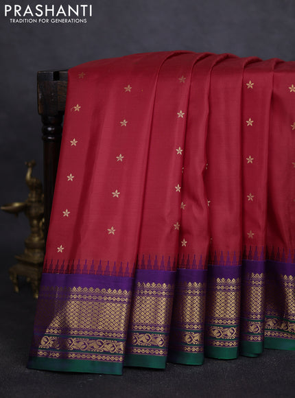 Pure gadwal silk saree red and blue with zari woven buttas and zari woven border