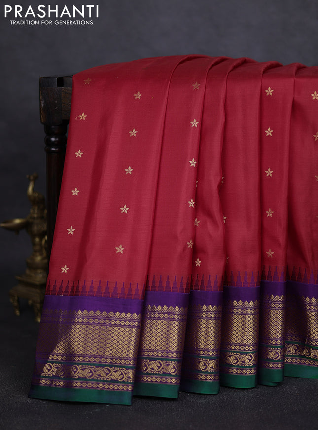 Pure gadwal silk saree red and blue with zari woven buttas and zari woven border