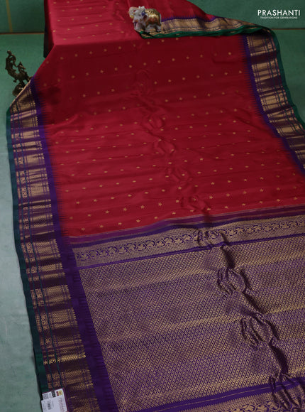 Pure gadwal silk saree red and blue with zari woven buttas and zari woven border