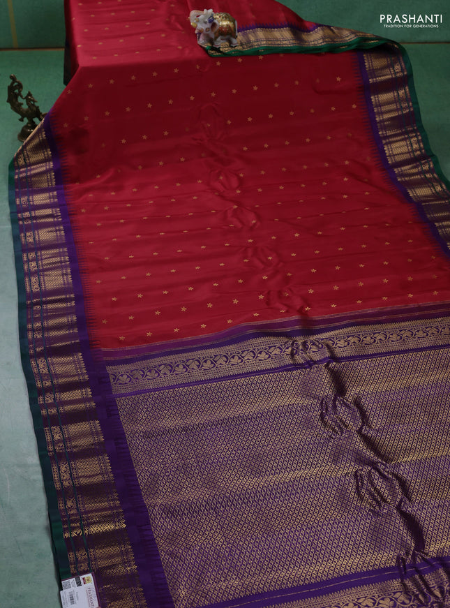 Pure gadwal silk saree red and blue with zari woven buttas and zari woven border