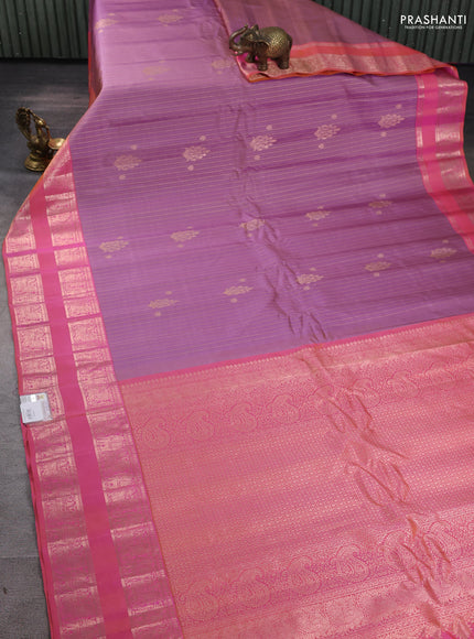 Pure gadwal silk saree pastel lavender and peach pink with allover zari weaves and rettapet zari woven border