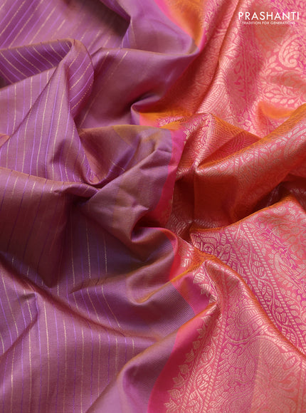 Pure gadwal silk saree pastel lavender and peach pink with allover zari weaves and rettapet zari woven border