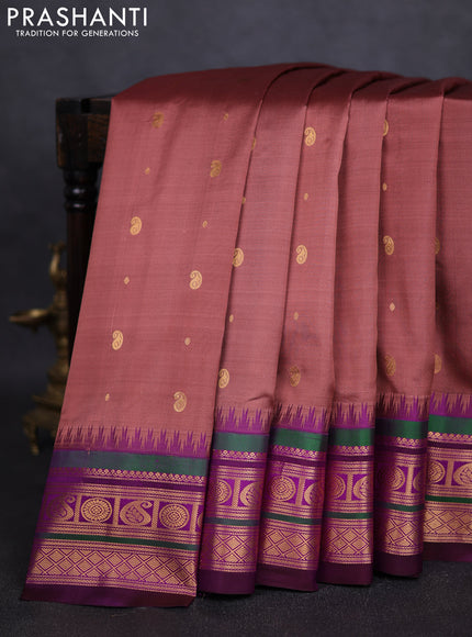 Pure gadwal silk saree brown and purple with zari woven buttas and zari woven border
