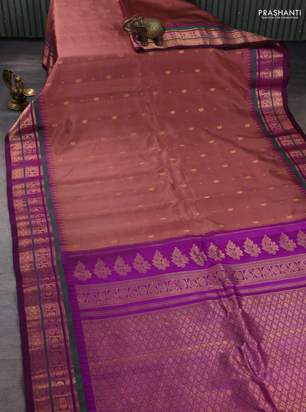 Pure gadwal silk saree brown and purple with zari woven buttas and zari woven border