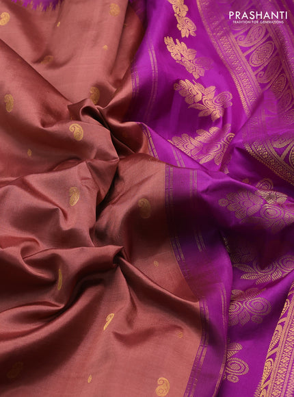 Pure gadwal silk saree brown and purple with zari woven buttas and zari woven border