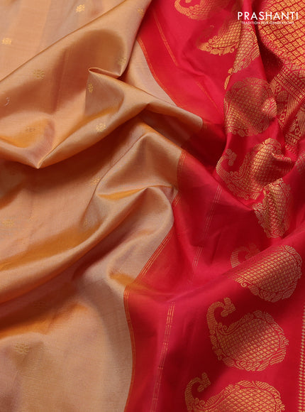 Pure gadwal silk saree sandal and red with zari woven buttas and zari woven border