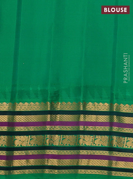 Pure gadwal silk saree beige and green with annam zari woven buttas and temple design zari woven border