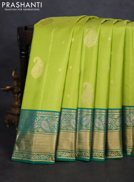 Pure gadwal silk saree light green and green with zari woven buttas and zari woven border