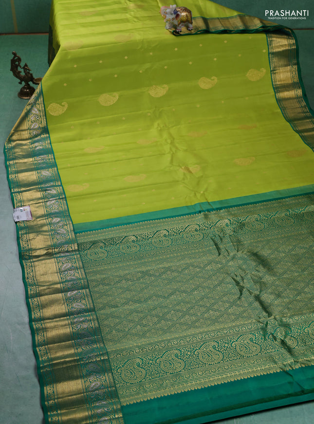 Pure gadwal silk saree light green and green with zari woven buttas and zari woven border