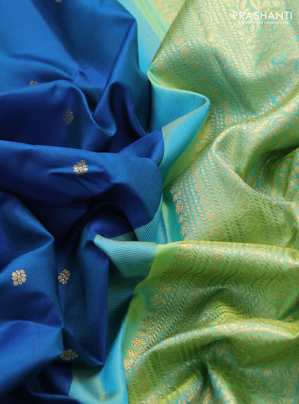 Pure gadwal silk saree peacock blue and light green with zari woven buttas and zari woven border