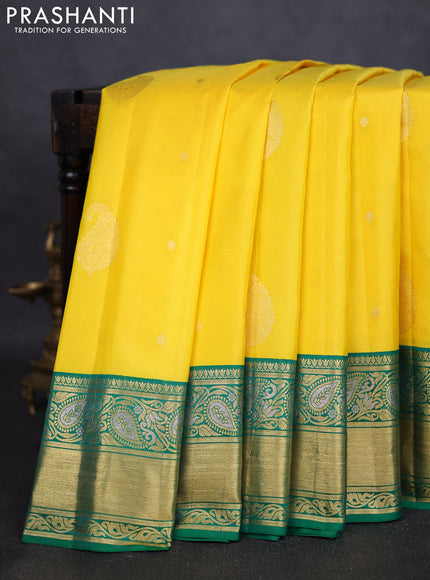 Pure gadwal silk saree yellow and green with zari woven buttas and zari woven border