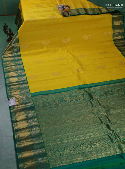Pure gadwal silk saree yellow and green with zari woven buttas and zari woven border