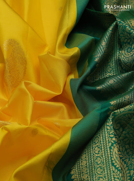 Pure gadwal silk saree yellow and green with zari woven buttas and zari woven border