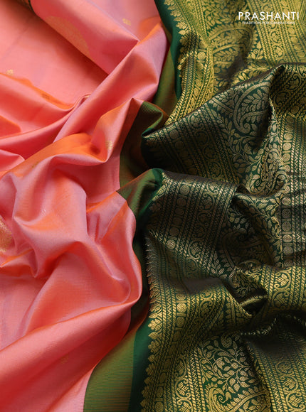 Pure gadwal silk saree rust shade and green with zari woven buttas and zari woven border