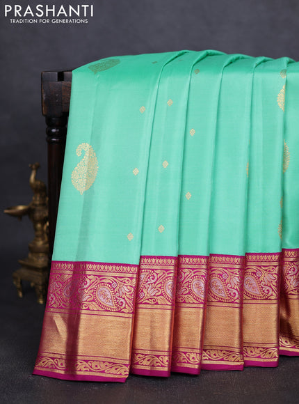 Pure gadwal silk saree teal green and purple with zari woven buttas and zari woven border