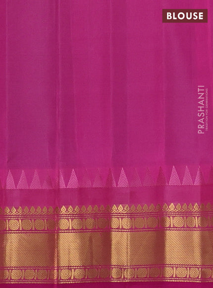 Pure gadwal silk saree deep jamun and pink with zari woven buttas and temple design zari woven border