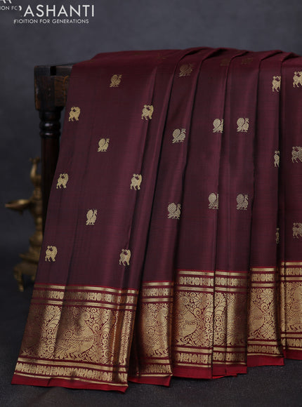 Pure kanchipuram silk saree deep maroon with annam zari woven buttas and annam zari woven border
