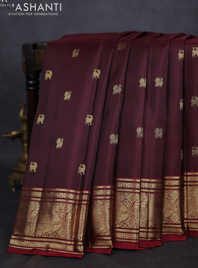 Pure kanchipuram silk saree deep maroon with annam zari woven buttas and annam zari woven border