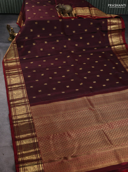 Pure kanchipuram silk saree deep maroon with annam zari woven buttas and annam zari woven border