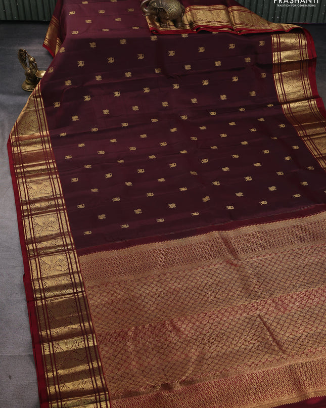 Pure kanchipuram silk saree deep maroon with annam zari woven buttas and annam zari woven border