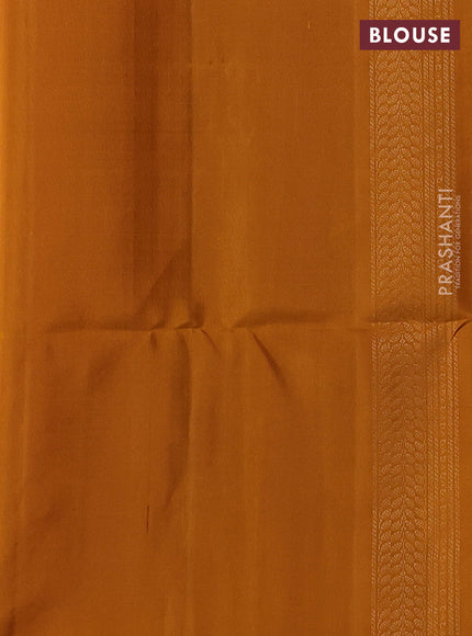 Ikat soft silk saree green and dark mustard with allover ikat weaves & zari buttas in borderless style