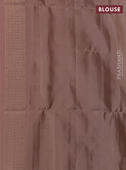 Ikat soft silk saree dual tone pinkish orange and dark beige with allover ikat weaves & zari buttas in borderless style