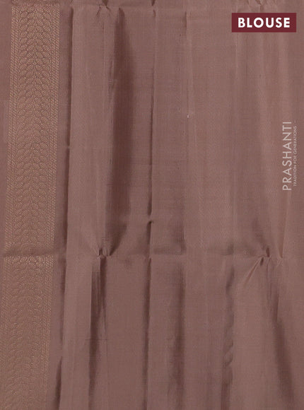 Ikat soft silk saree rustic orange and dark beige with allover ikat weaves & zari buttas in borderless style
