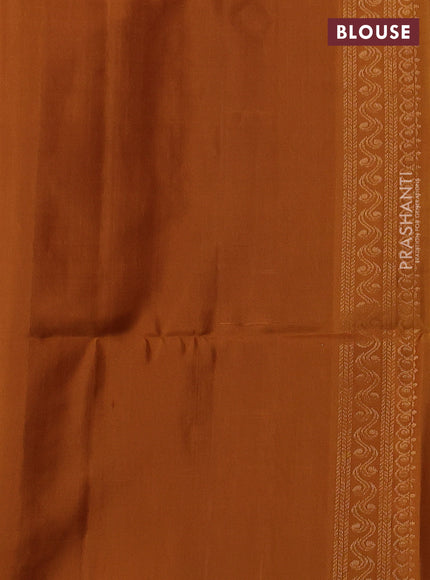 Ikat soft silk saree beige and dark mustard with allover ikat weaves & zari buttas in borderless style