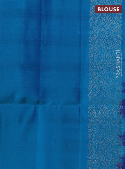 Ikat soft silk saree navy blue and dual tone teal bluish green with allover ikat weaves & zari buttas in borderless style