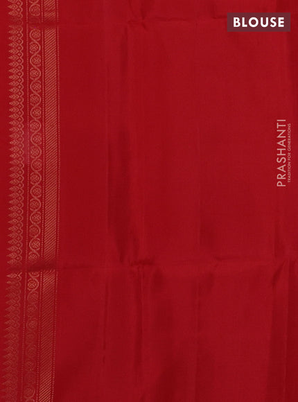 Ikat soft silk saree green and red with allover ikat weaves & zari buttas in borderless style