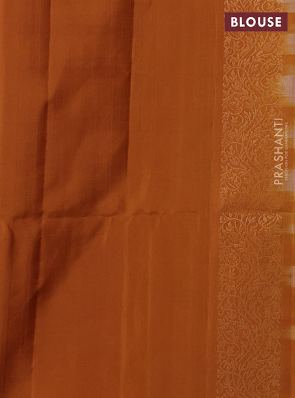 Ikat soft silk saree beige and dark mustard with allover ikat weaves & zari buttas in borderless style