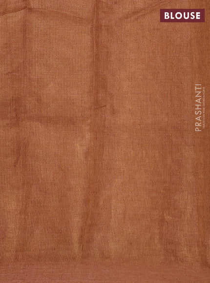 Tissue silk saree rust shade with allover priti point embroidery and simple border