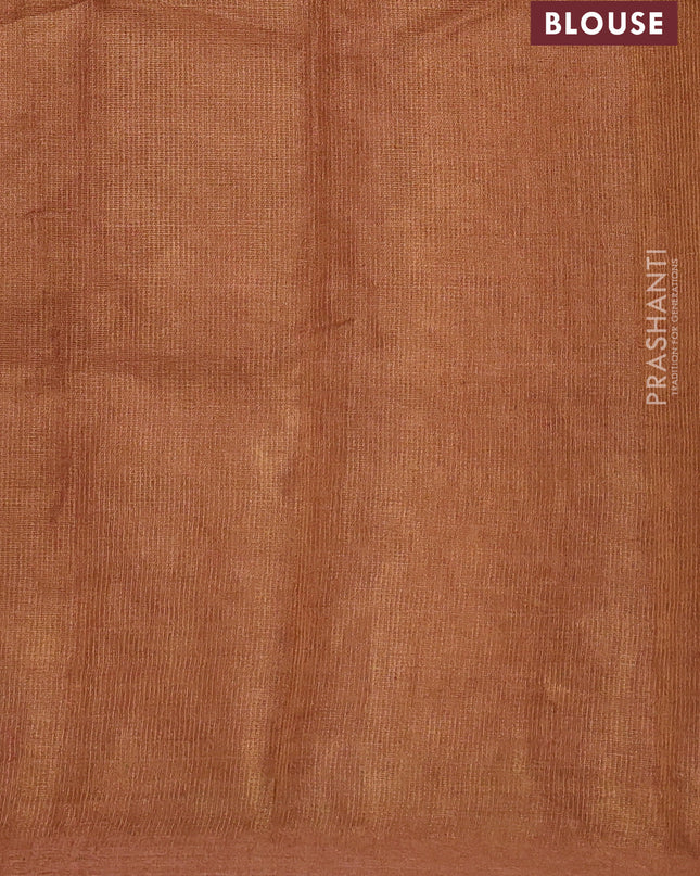 Tissue silk saree rust shade with allover priti point embroidery and simple border