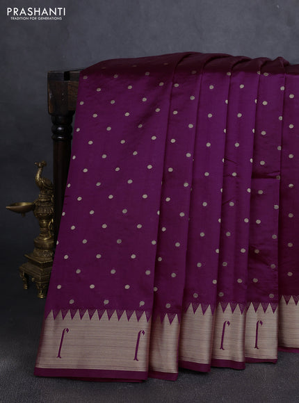Semi raw silk saree purple with allover zari woven buttas and paithani weaving pallu
