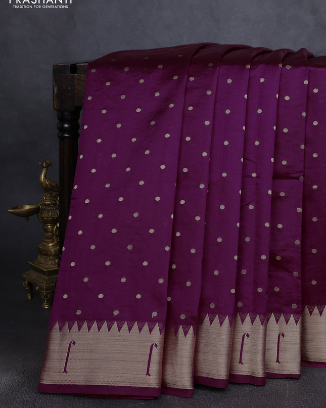 Semi raw silk saree purple with allover zari woven buttas and paithani weaving pallu