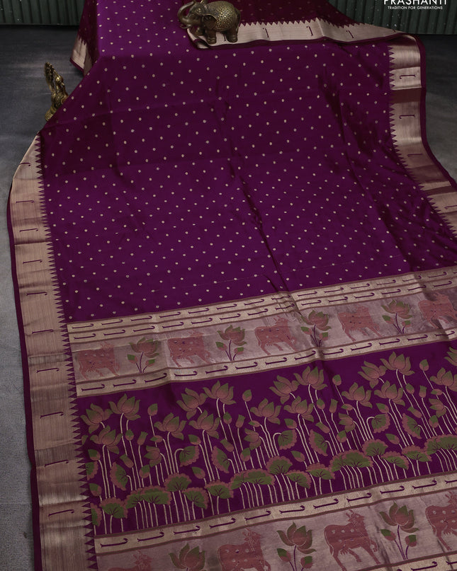 Semi raw silk saree purple with allover zari woven buttas and paithani weaving pallu