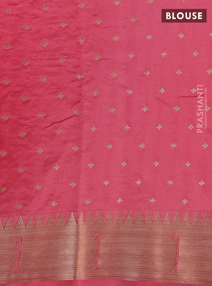 Semi raw silk saree peach pink with allover zari woven buttas and paithani weaving pallu