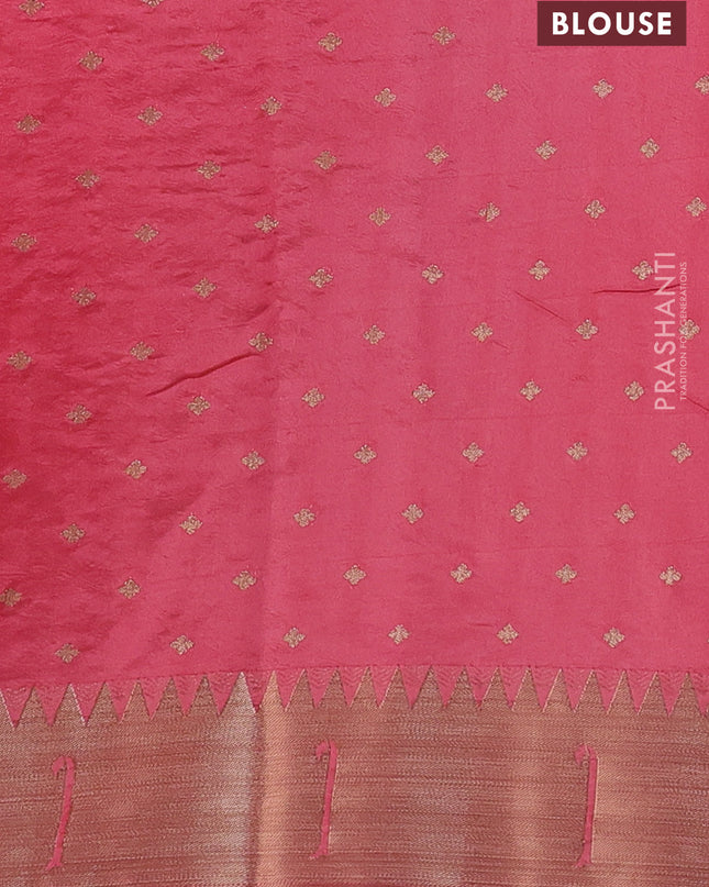 Semi raw silk saree peach pink with allover zari woven buttas and paithani weaving pallu