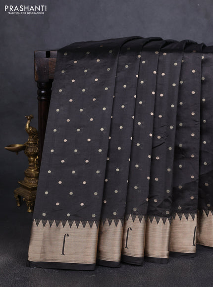 Semi raw silk saree black with allover zari woven buttas and paithani weaving pallu