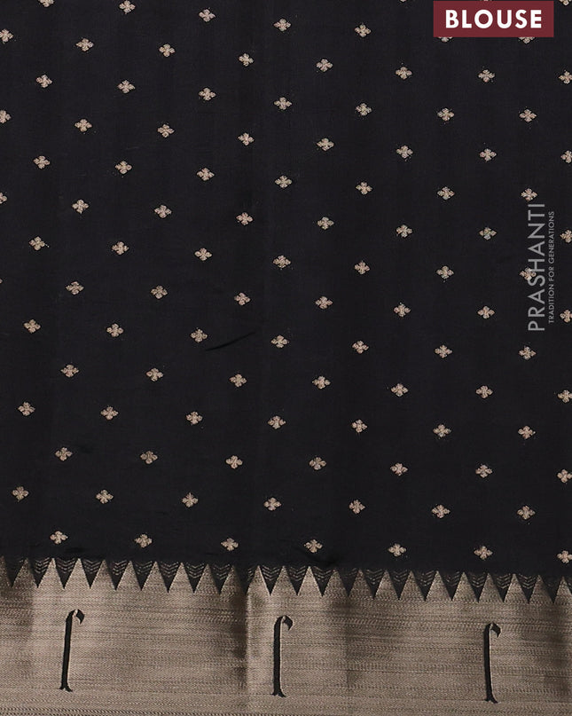 Semi raw silk saree black with allover zari woven buttas and paithani weaving pallu
