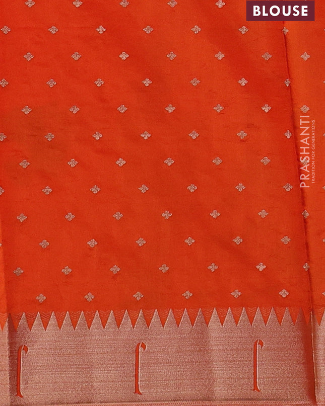 Semi raw silk saree orange with allover zari woven buttas and paithani weaving pallu